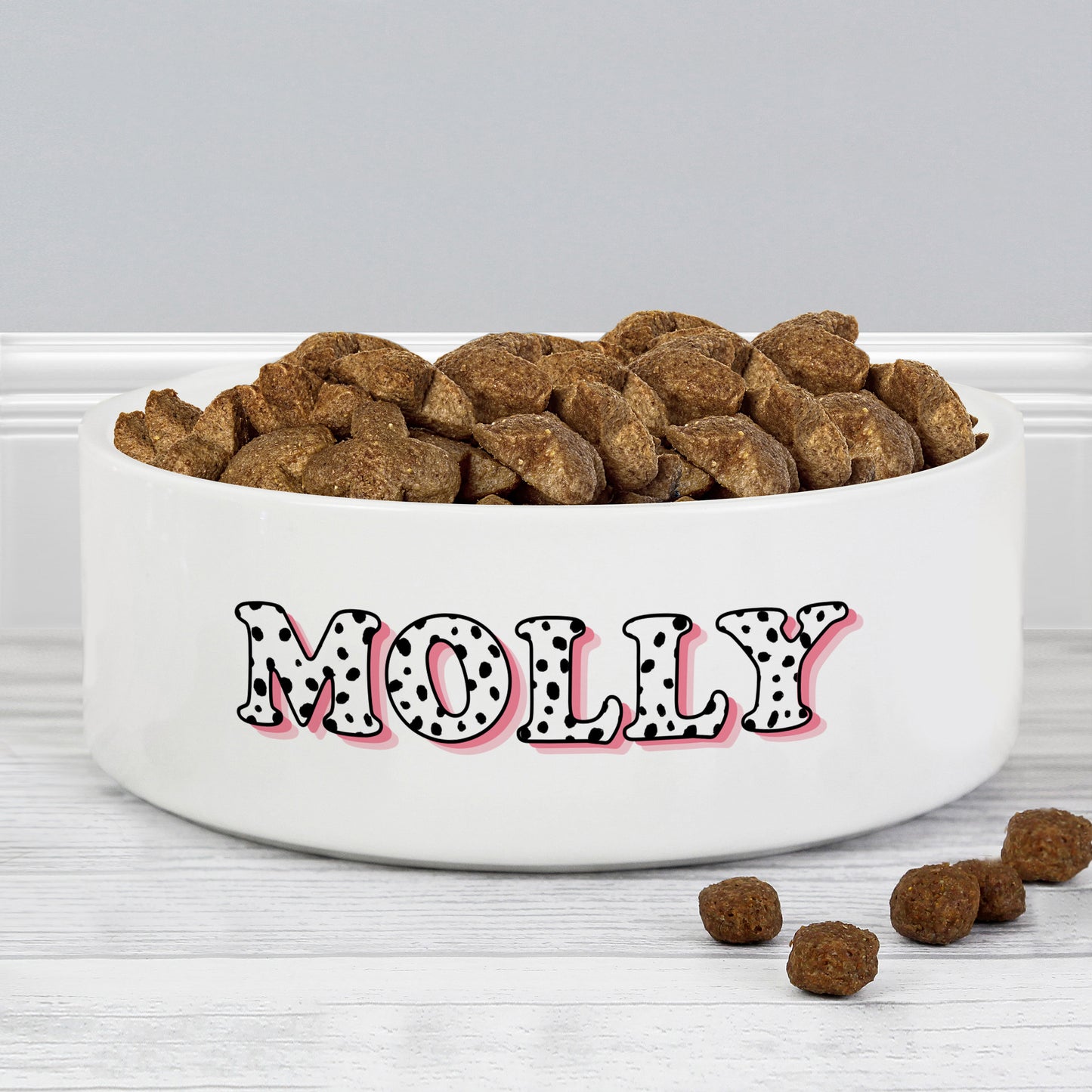 Personalised Pink Spots Name 15cm Medium Pet Bowl