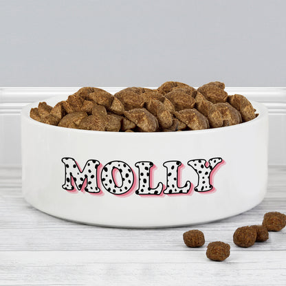Personalised Pink Spots Name 15cm Medium Pet Bowl