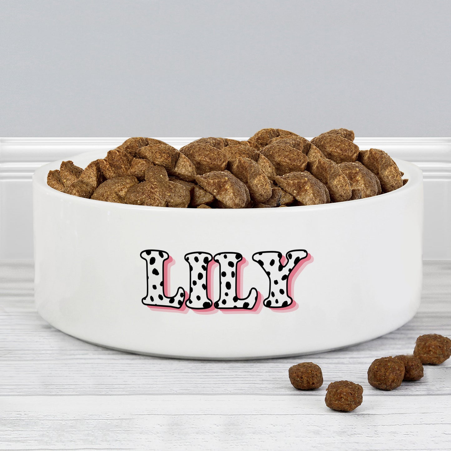 Personalised Pink Spots Name 15cm Medium Pet Bowl