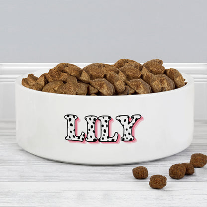 Personalised Pink Spots Name 15cm Medium Pet Bowl