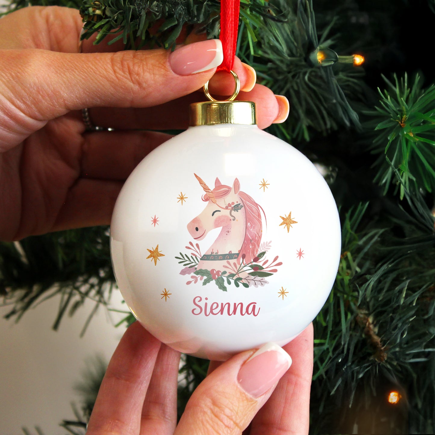 Personalised Unicorn Christmas Bauble