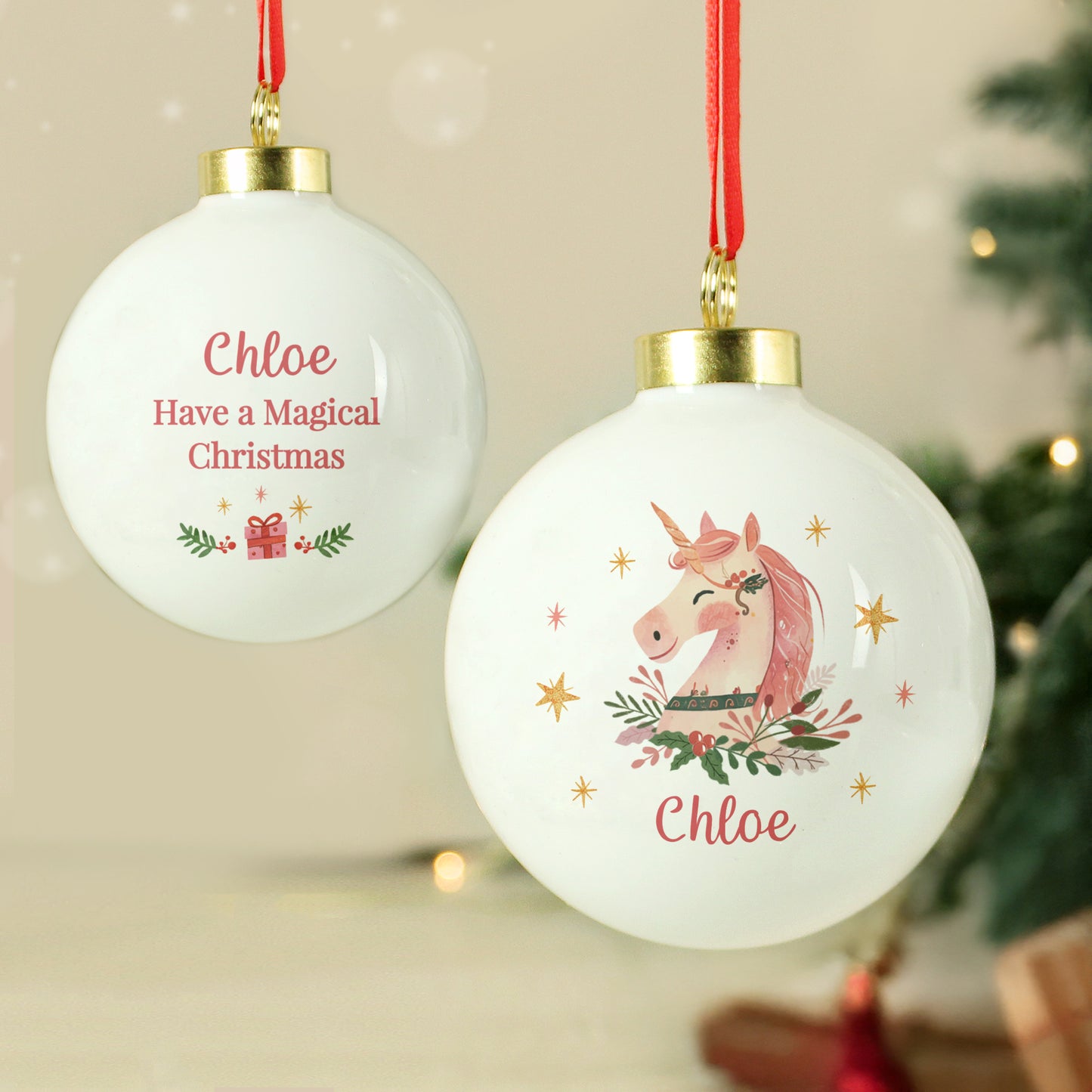 Personalised Unicorn Christmas Bauble