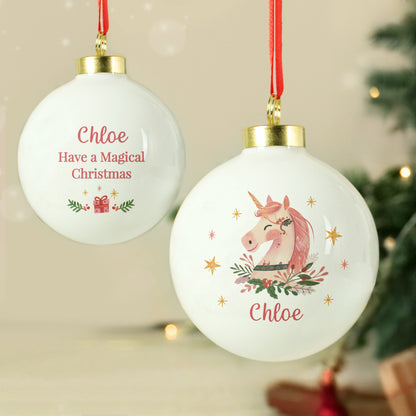 Personalised Unicorn Christmas Bauble