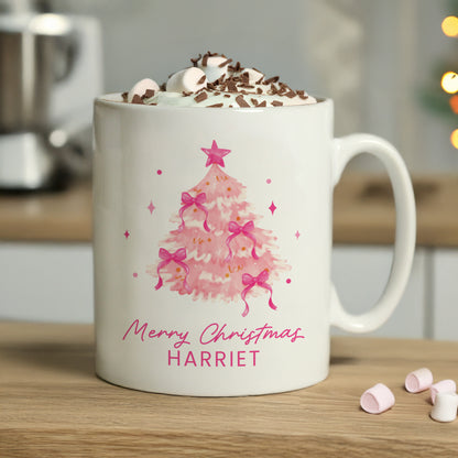 Personalised Pink Christmas Tree Mug