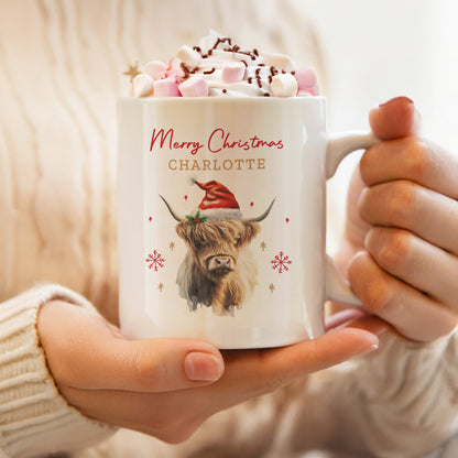Personalised Highland Cow Christmas Mug