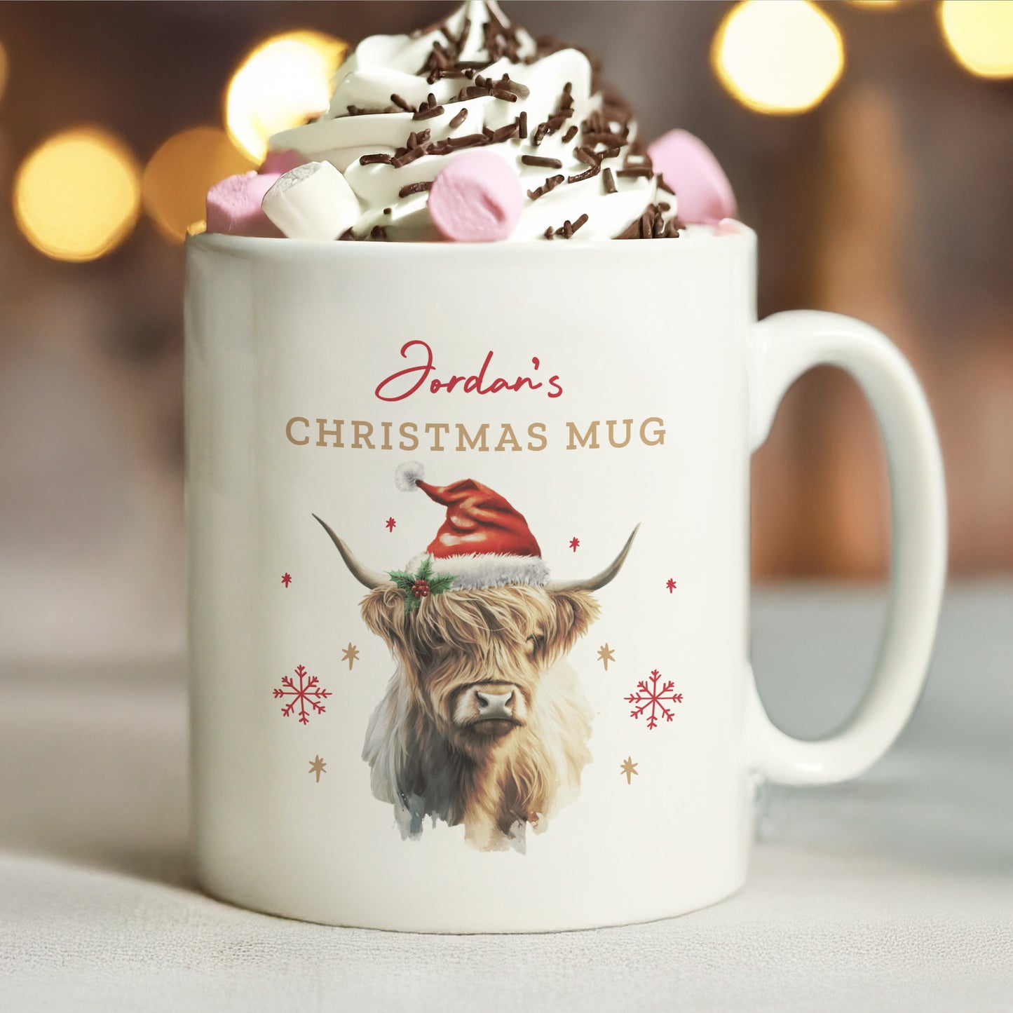 Personalised Highland Cow Christmas Mug