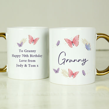 Personalised Butterfly Gold Handled Mug
