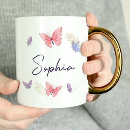Personalised Butterfly Gold Handled Mug