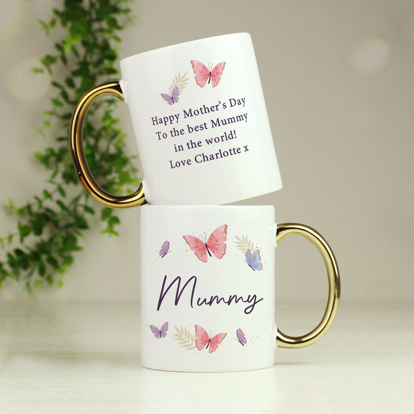 Personalised Butterfly Gold Handled Mug