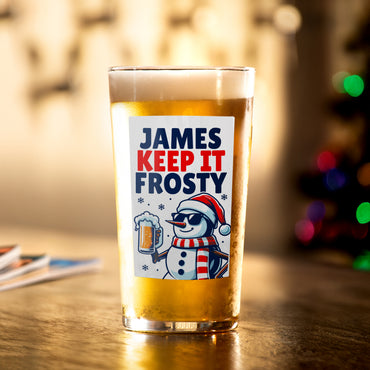 Personalised Snowman Pun Christmas Beer Glass