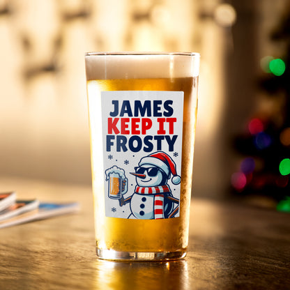 Personalised Snowman Pun Christmas Beer Glass