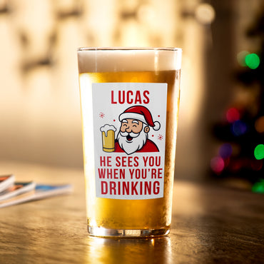 Personalised Santa Pun Christmas Beer Glass