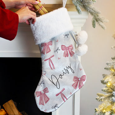 Personalised Pink Bow Christmas Stocking