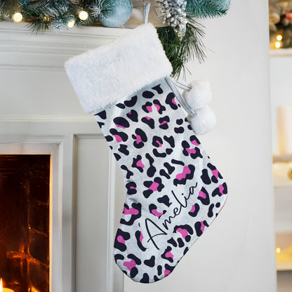 Personalised Leopard Print Christmas Stocking