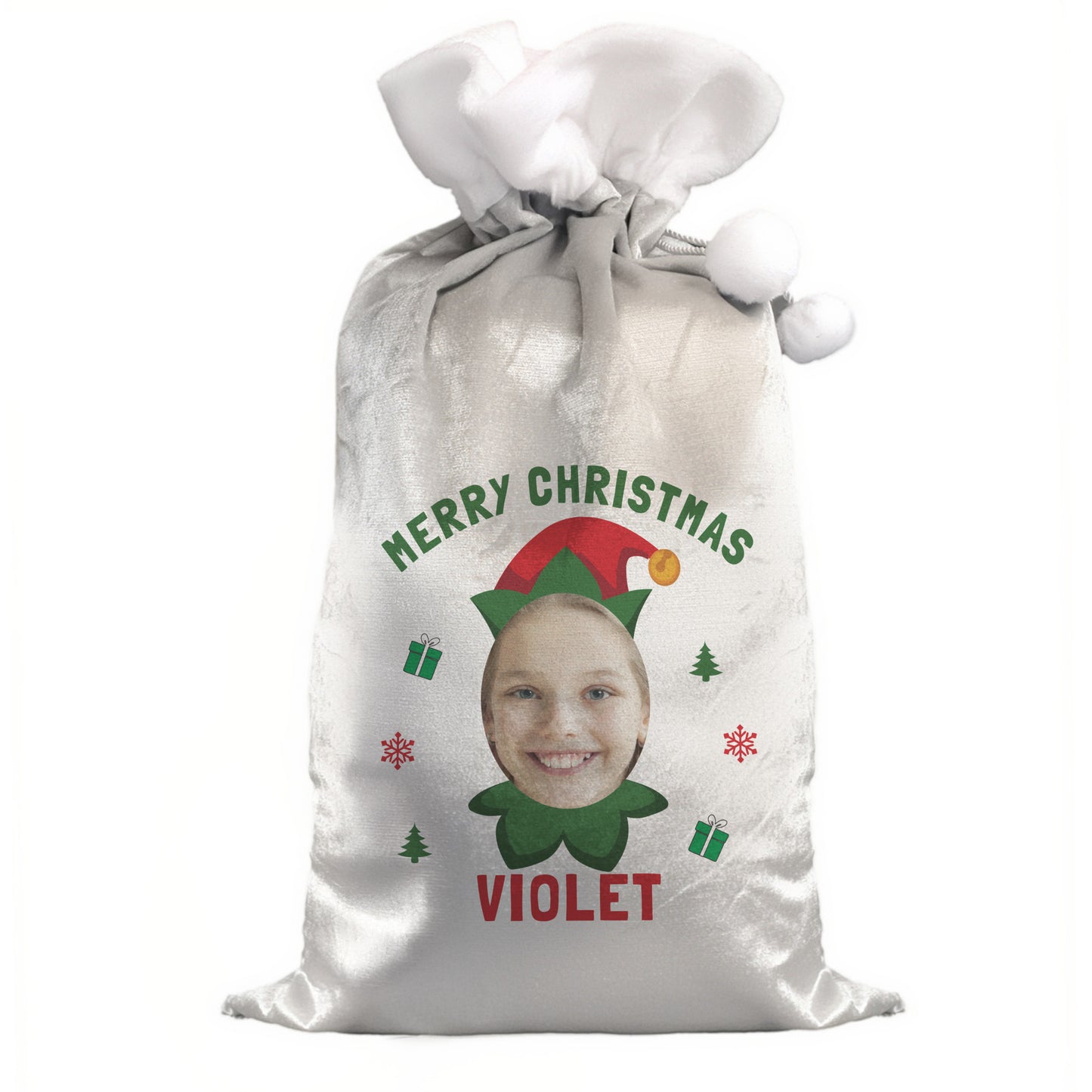 Personalised Photo Upload Elf Christmas Sack