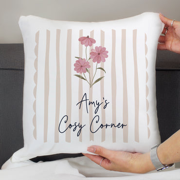 Personalised Floral Stripe Cushion
