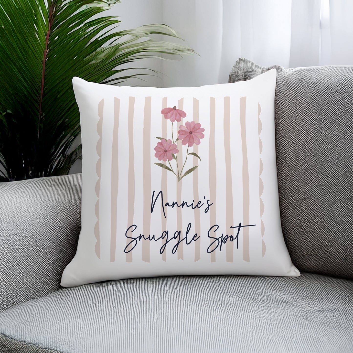 Personalised Floral Stripe Cushion