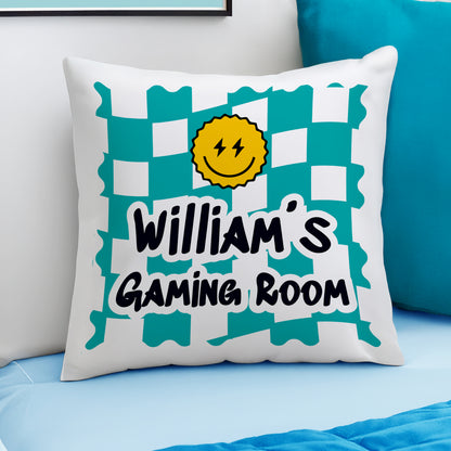 Personalised Blue Check Childrens Bedroom Cushion