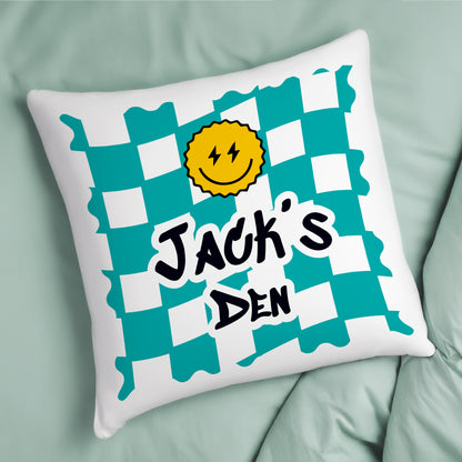 Personalised Blue Check Childrens Bedroom Cushion