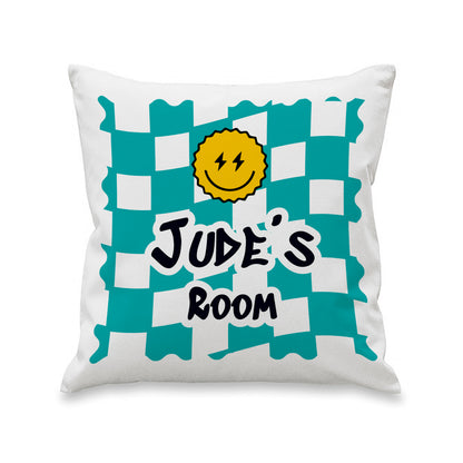 Personalised Blue Check Childrens Bedroom Cushion