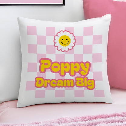 Personalised Pink Check Childrens Bedroom Cushion