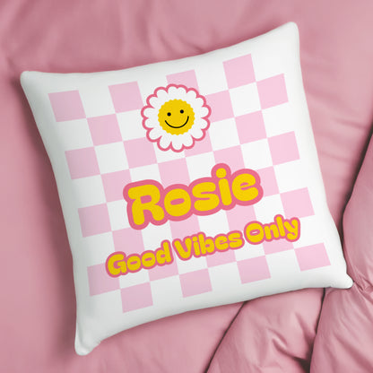 Personalised Pink Check Childrens Bedroom Cushion