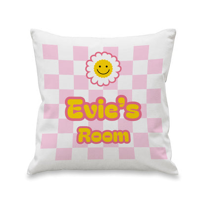 Personalised Pink Check Childrens Bedroom Cushion