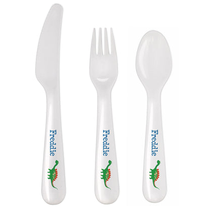 Personalised Dinosaur 3 Piece Plastic Cutlery Set