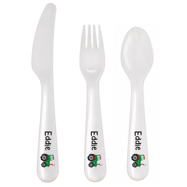 Personalised Tractor 3 Piece Plastic Cutlery Set