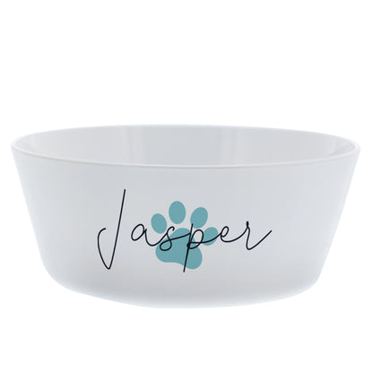 Personalised Blue Pawprint Plastic Cat Bowl