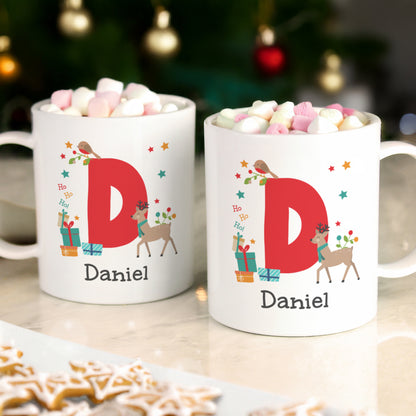 Personalised Initial Reindeer Christmas Plastic Mug