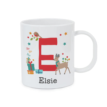 Personalised Initial Reindeer Christmas Plastic Mug