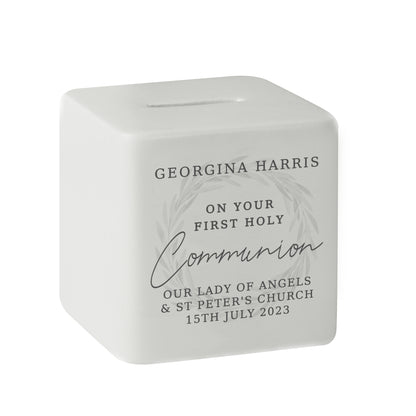 Personalised First Holy Communion Wreath Ceramic Square Money Box
