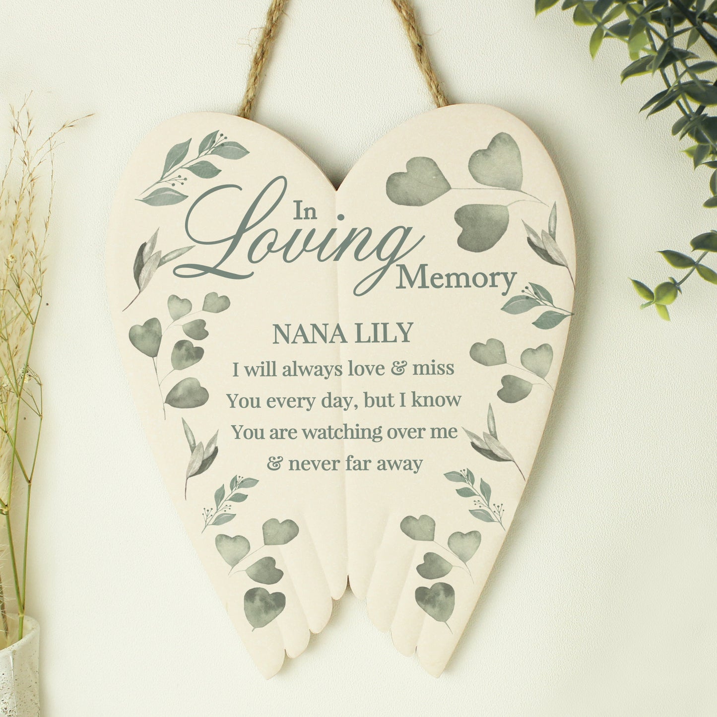 Personalised Botanical In Loving Memory Ceramic Wings