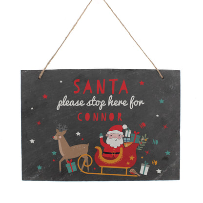 Personalised Santa Stop Here Slate Sign