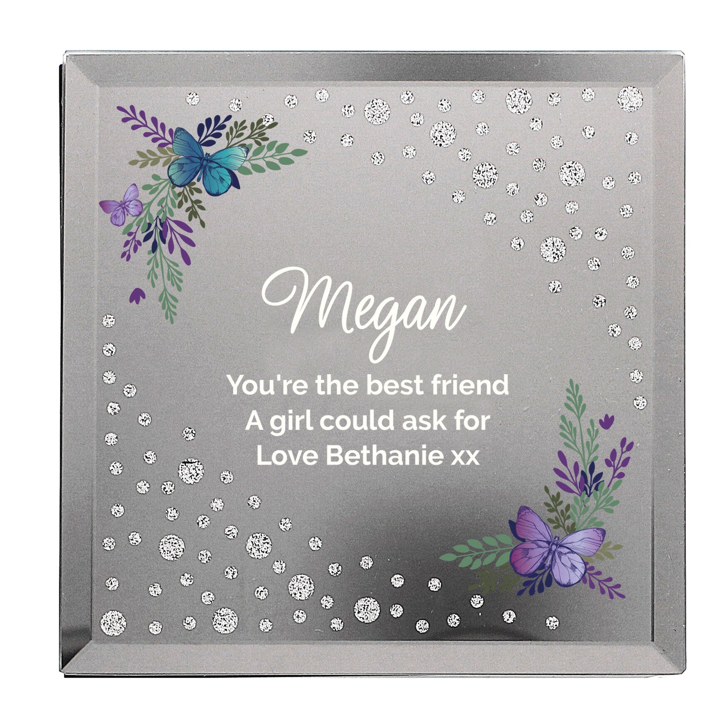 Personalised Floral Butterfly Diamante Glass Trinket Box