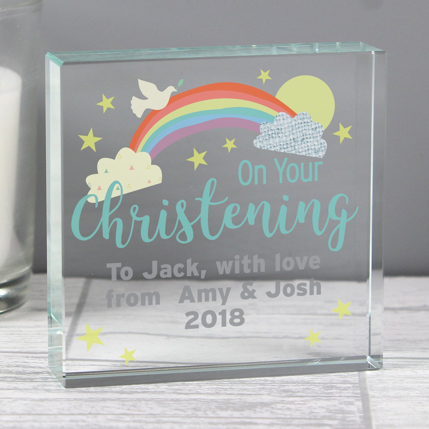 Personalised On Your Christening Rainbow Crystal Token