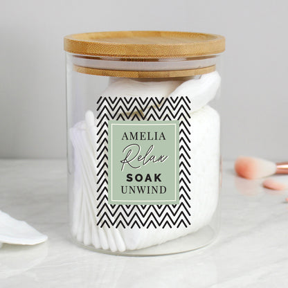 Personalised Abstract Free Text Glass Jar with Bamboo Lid
