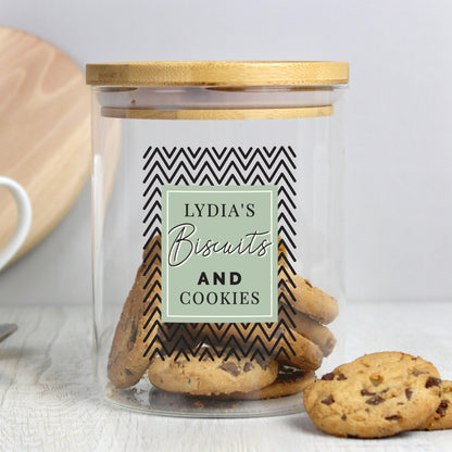 Personalised Abstract Free Text Glass Jar with Bamboo Lid