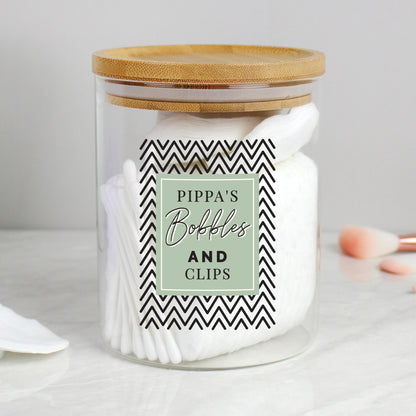 Personalised Abstract Free Text Glass Jar with Bamboo Lid