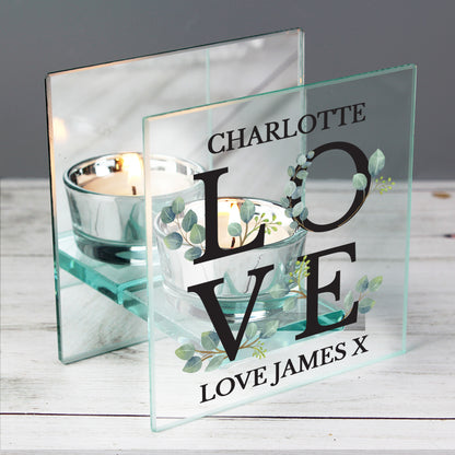 Personalised Botanical Mirrored Glass Tea Light Holder