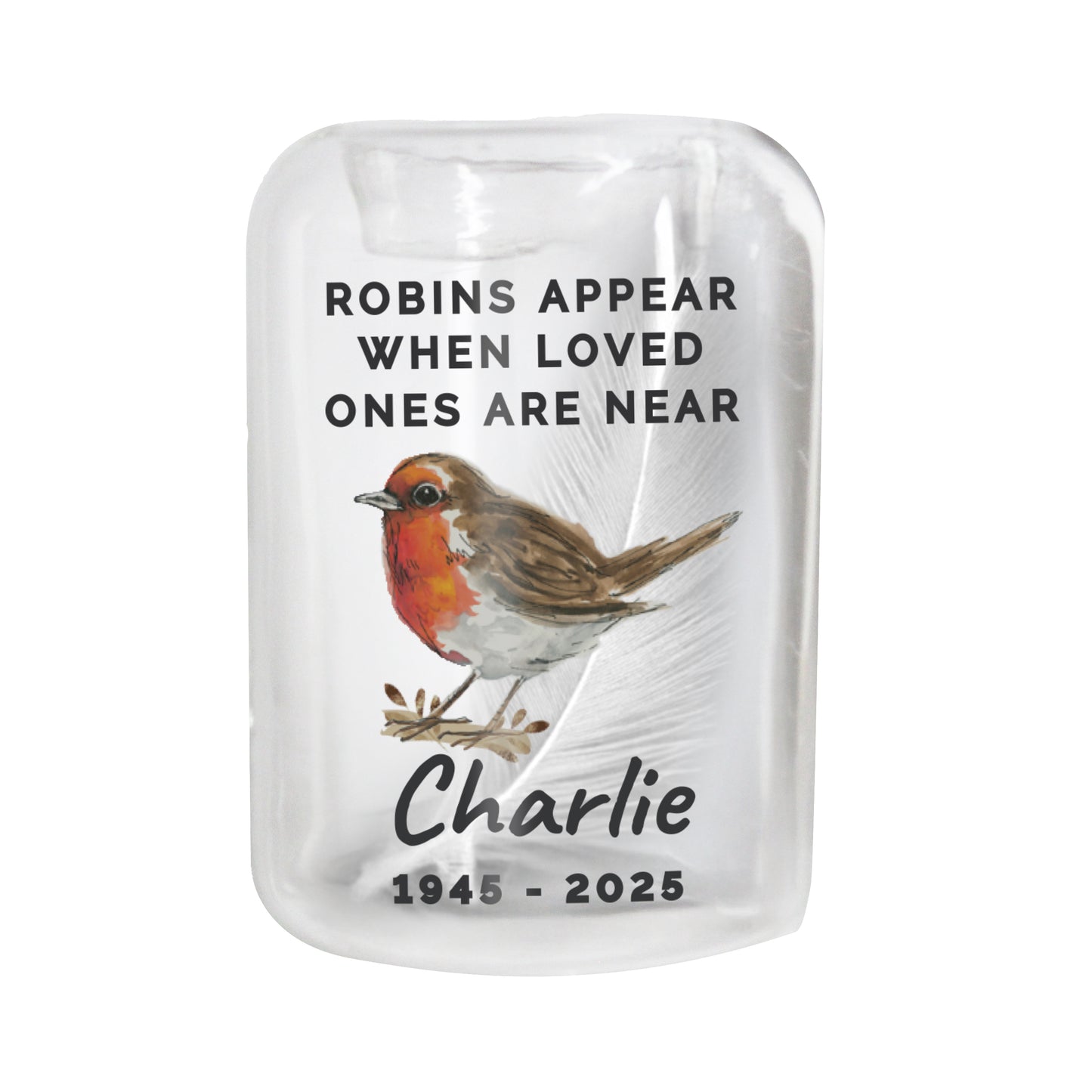 Personalised Robin Memorial Feather Tealight Holder