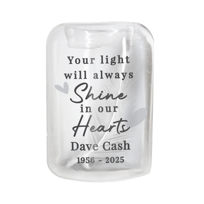 Personalised In Our Hearts Memorial Feather Tealight Holder