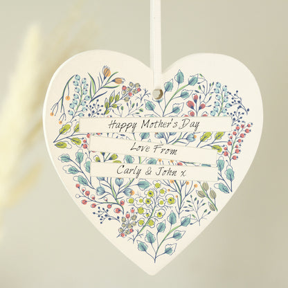 Personalised Botanical Scroll Wooden Heart Decoration