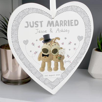 Personalised Boofle Wedding Large Wooden Heart Decoration