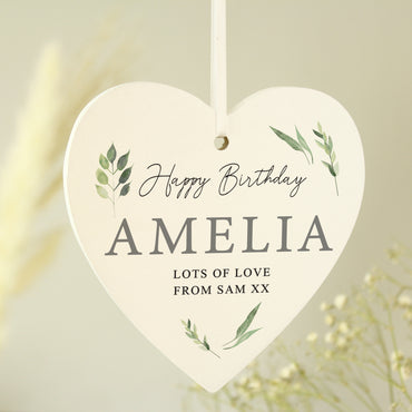 Personalised Botanical Script Wooden Heart Decoration