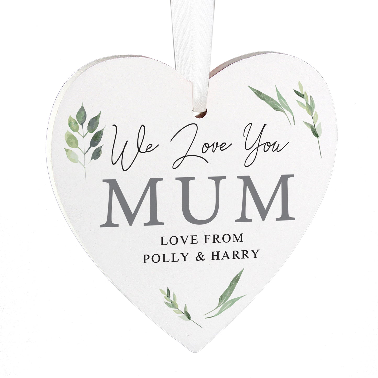 Personalised Botanical Script Wooden Heart Decoration