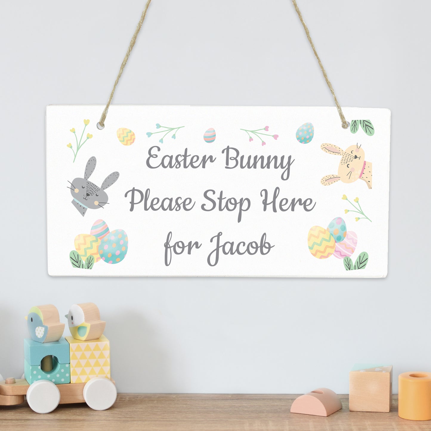 Personalised Easter Bunny Stop Here Wooden Sign
