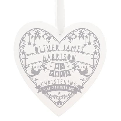 Personalised Grey Papercut Style Large Wooden Heart