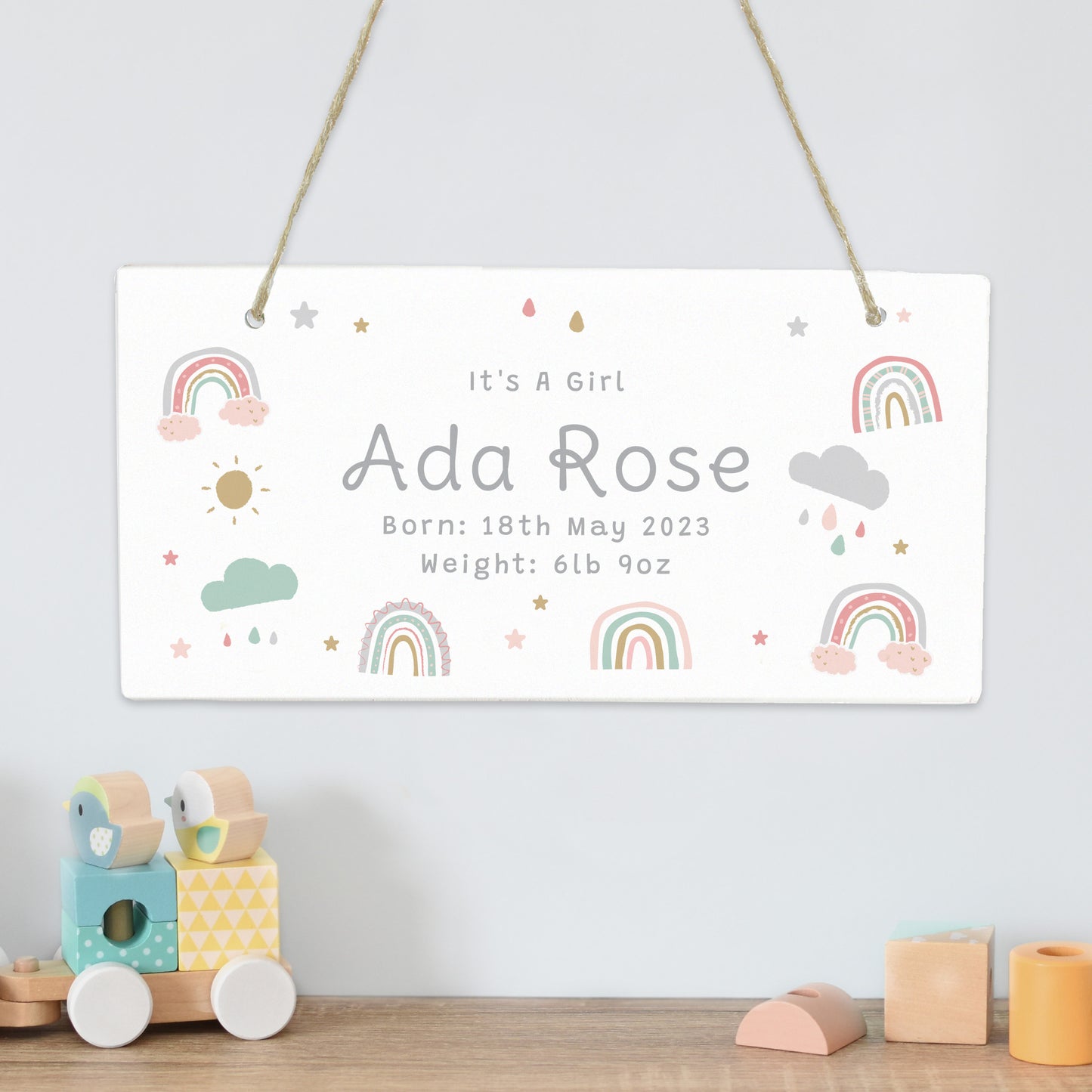 Personalised Pastel Rainbow Wooden Sign
